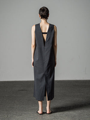 IH01-24SS-91310 Summer wool V-neck maxi dress